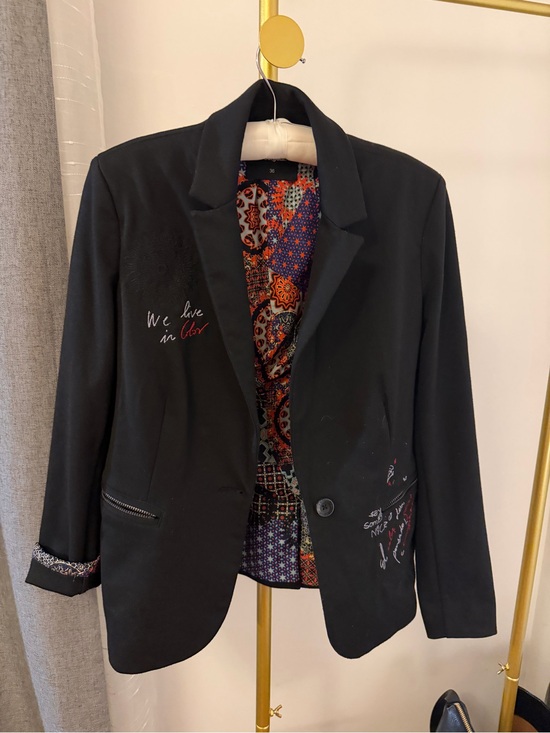 Desigual Jackets & Blazers - Desigual Black Blazer with Colorful Printed Lining
